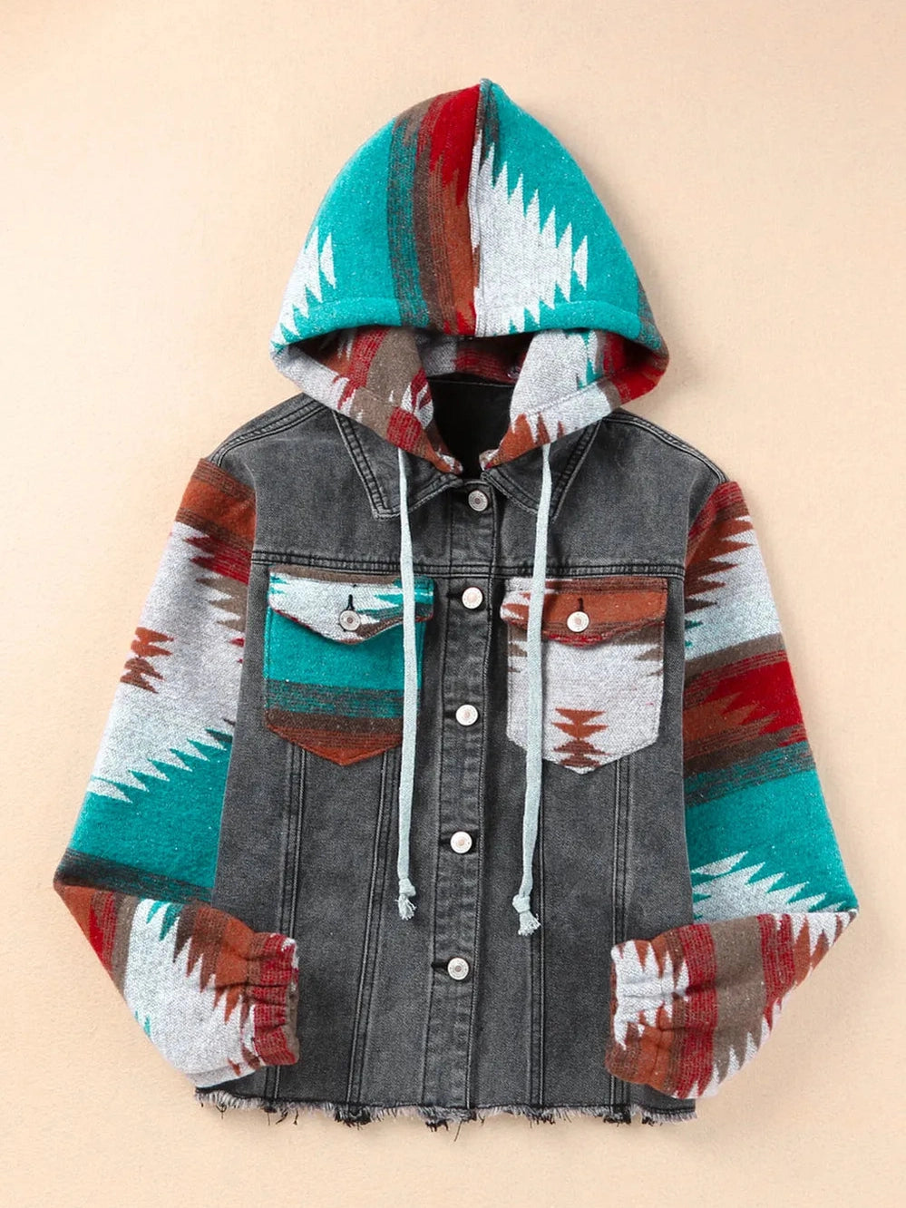 Drawstring Hooded Pocketed Denim Jacket nicholesgifts