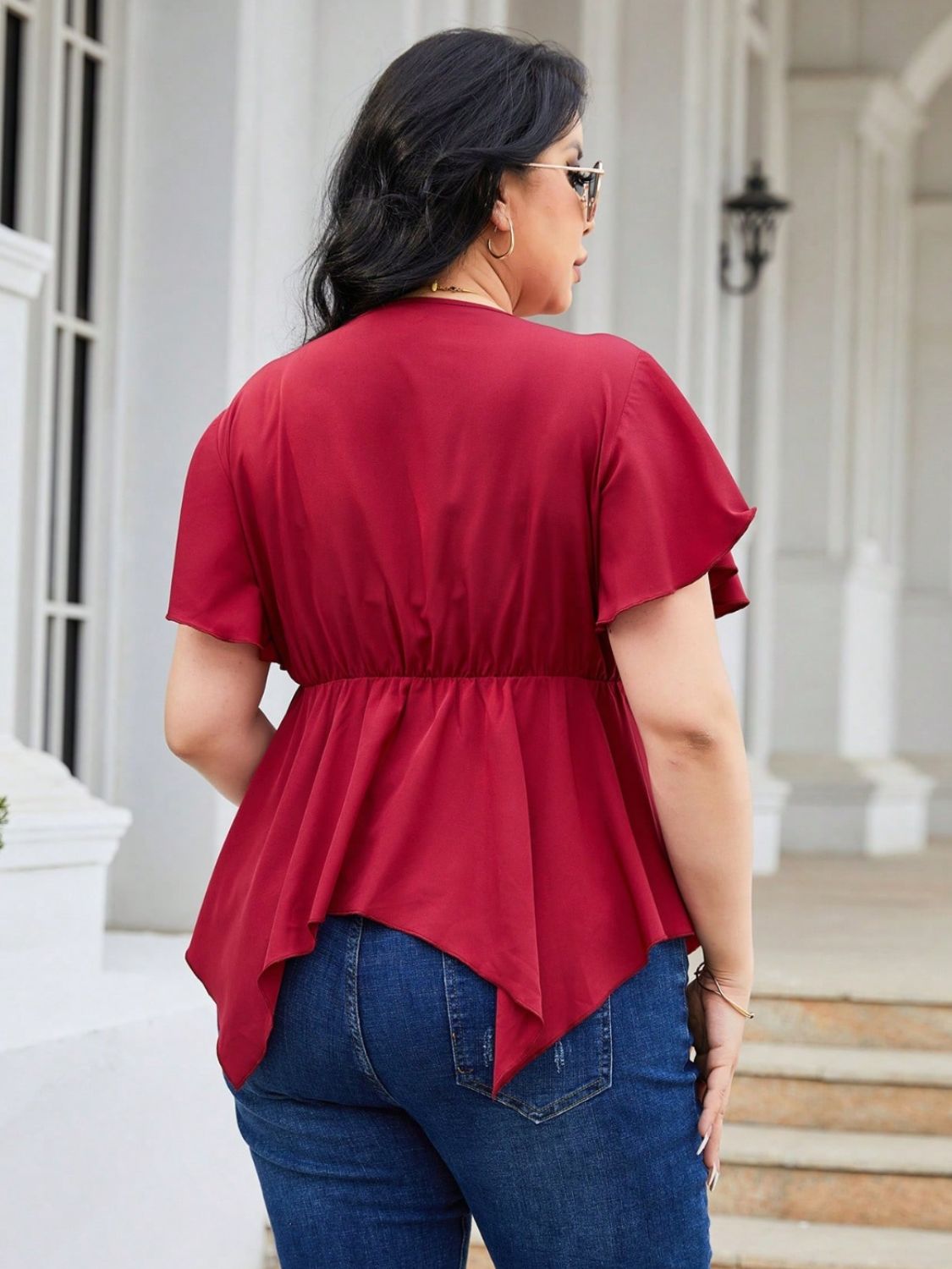 Plus Size Frill Surplice Flutter Sleeve Blouse nicholesgifts