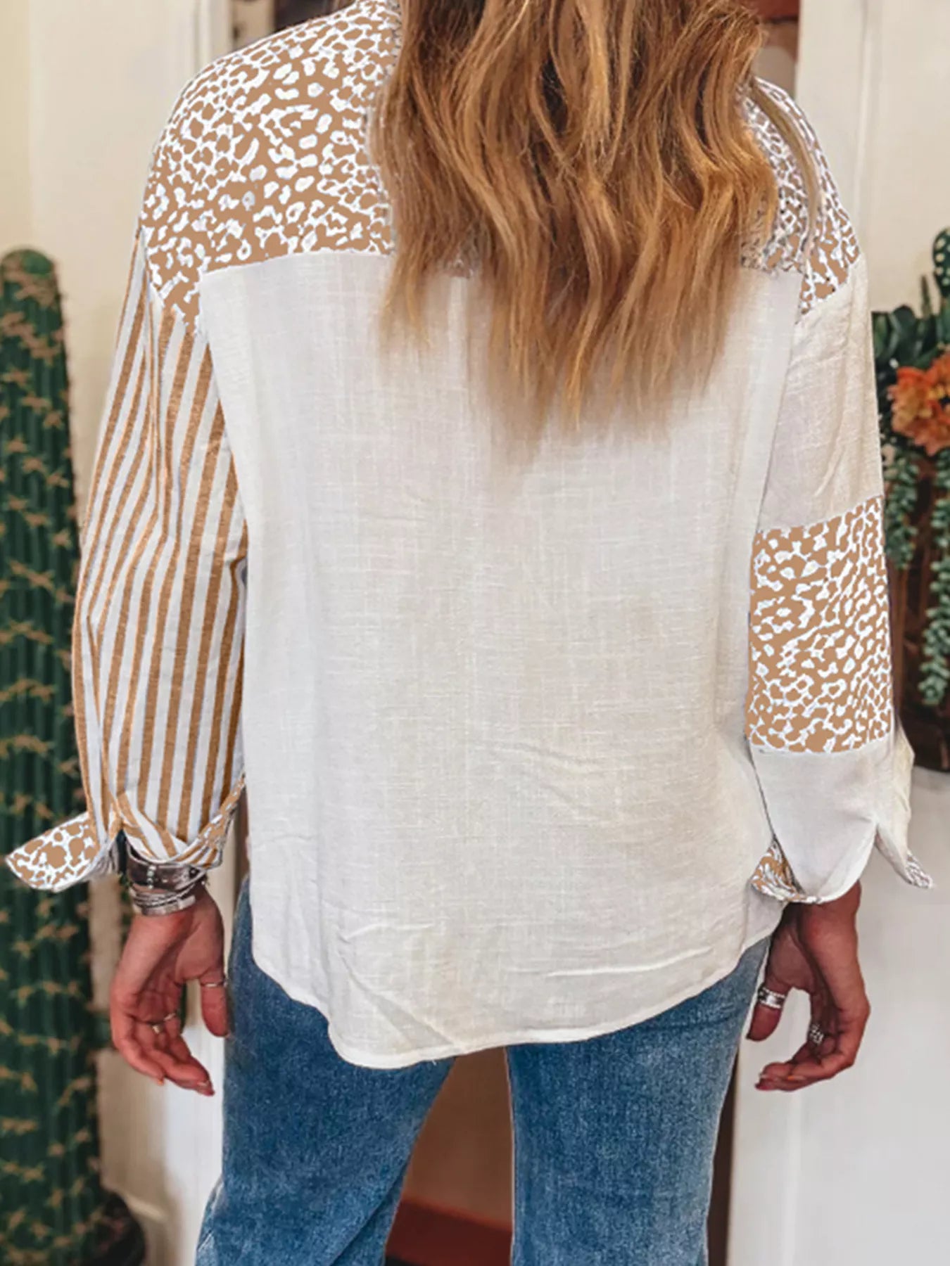 Leopard Striped Western Casual Shirt Trendsi
