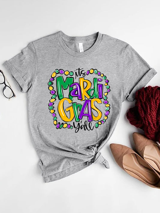 IT'S MARDI GRAS Y'ALL Round Neck T-Shirt nicholesgifts