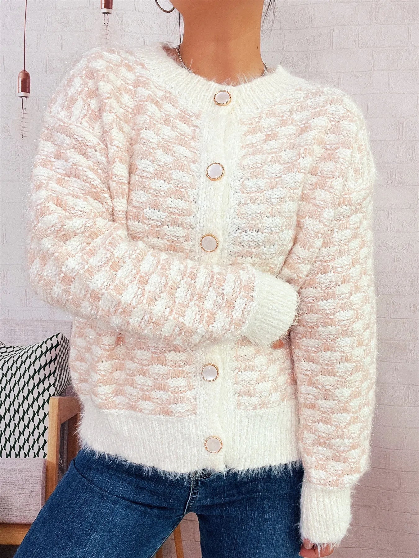 Fluffy Textured Button-Up Cardigan