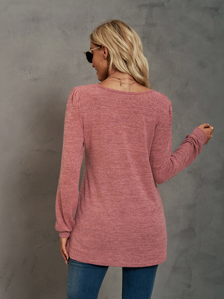 Women Heathered Square Neck Long Sleeve T-Shirt nicholesgifts