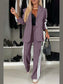 Full Size Contrast Lapel Collar Top and Pants Set nicholesgifts