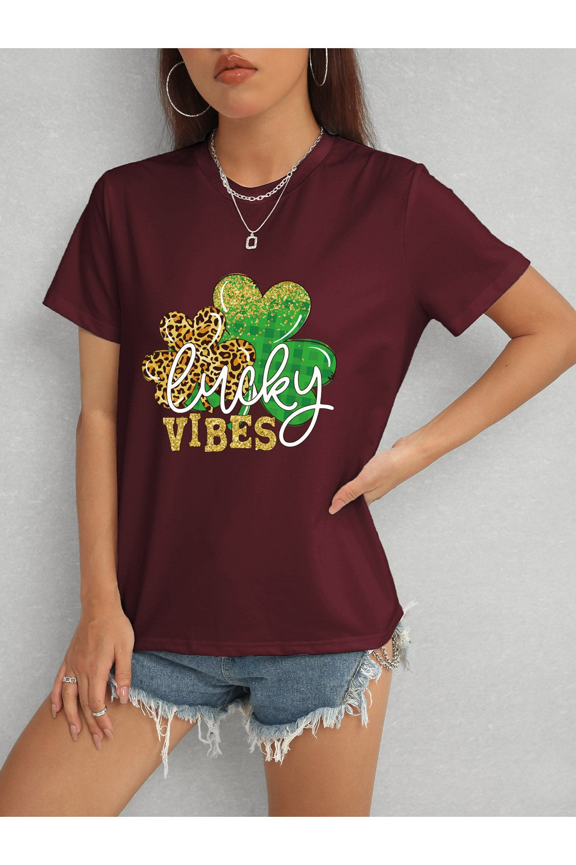 LUCKY VIBES Round Neck Short Sleeve T-Shirt NicholesGifts