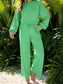 Women Drop Shoulder Puff Sleeve Crop Top and Drawstring Wide Leg Pants Set nicholesgifts