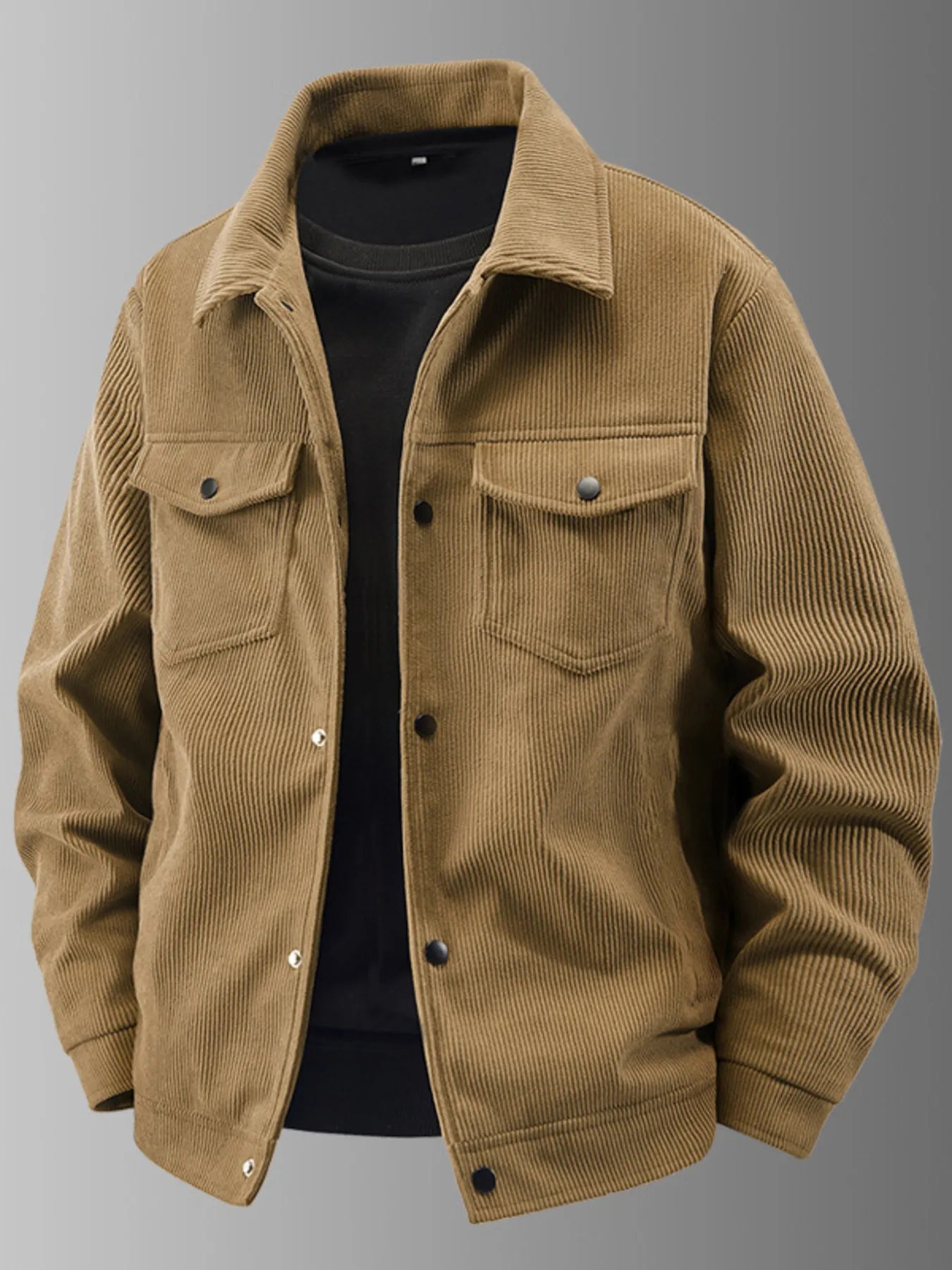 Men's Plus Size Corduroy Button-Up Jacket with Chest Pockets