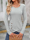 Decorative Button Round Neck Long Sleeve T-Shirt nicholesgifts