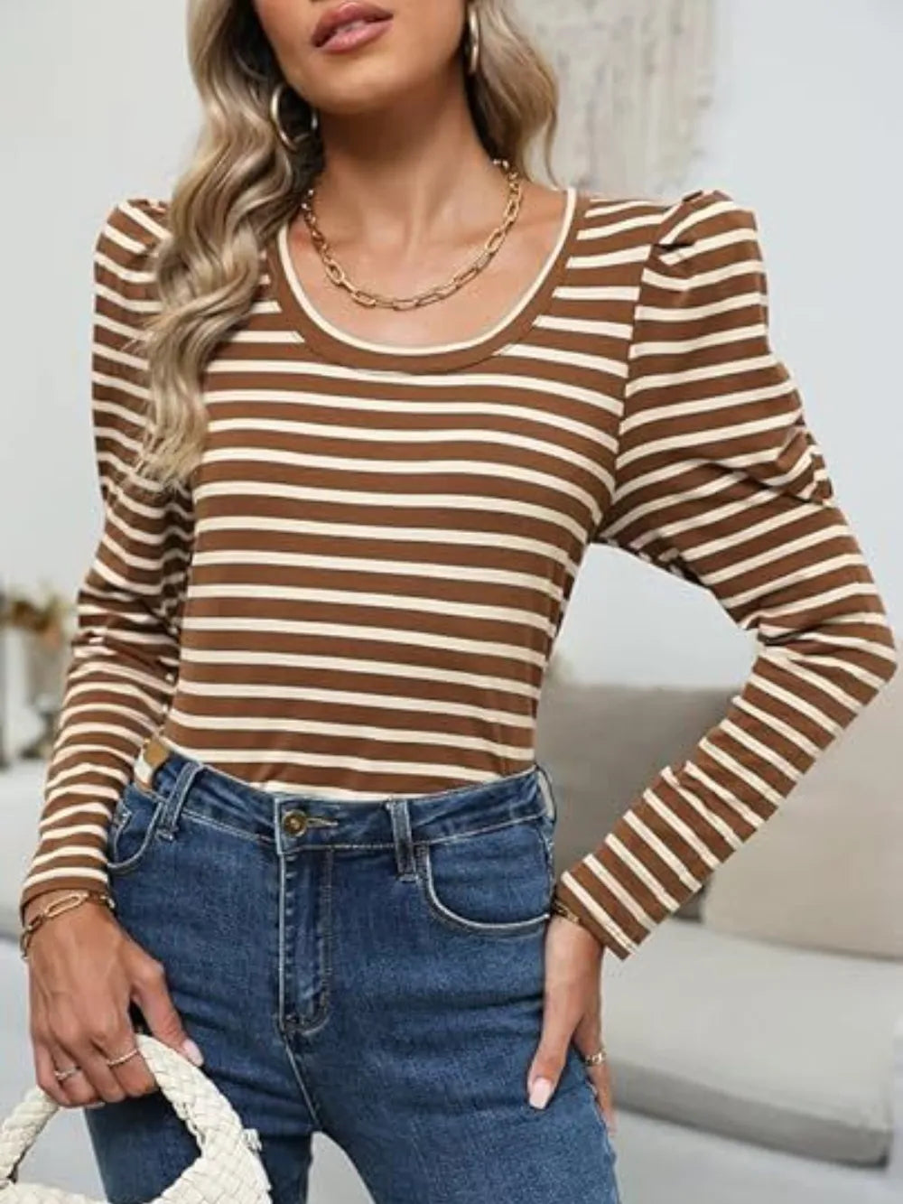 Striped Round Neck Long Sleeve T-Shirt NicholesGifts