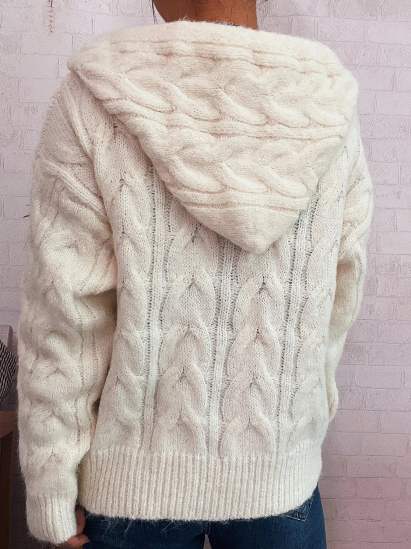 Cable Knit Hooded Zip-Up Cardigan