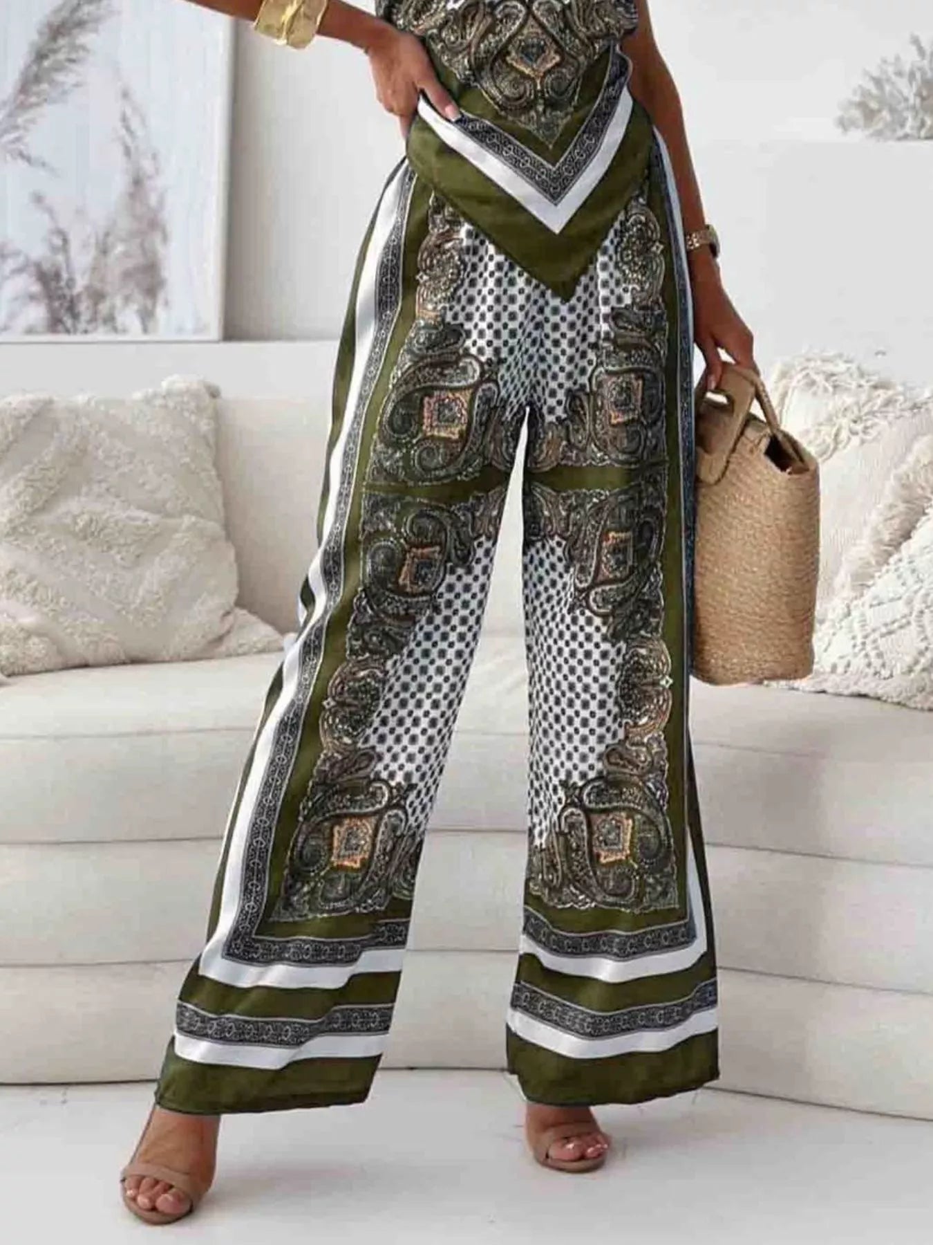 Tie Back Printed Cami and Pants Set Trendsi