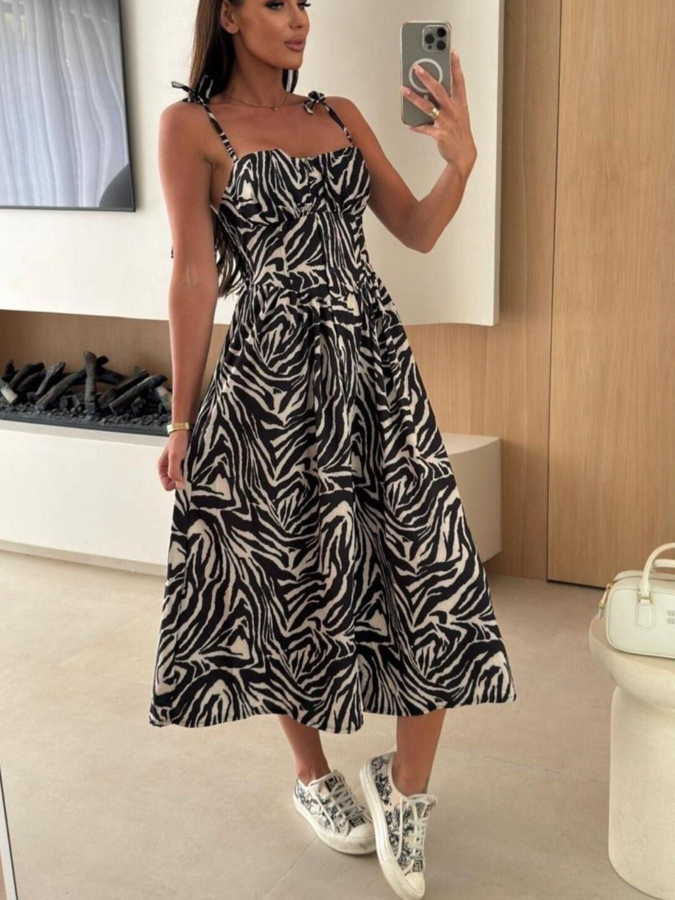 Striped Tie-Shoulder Midi Dress nicholesgifts