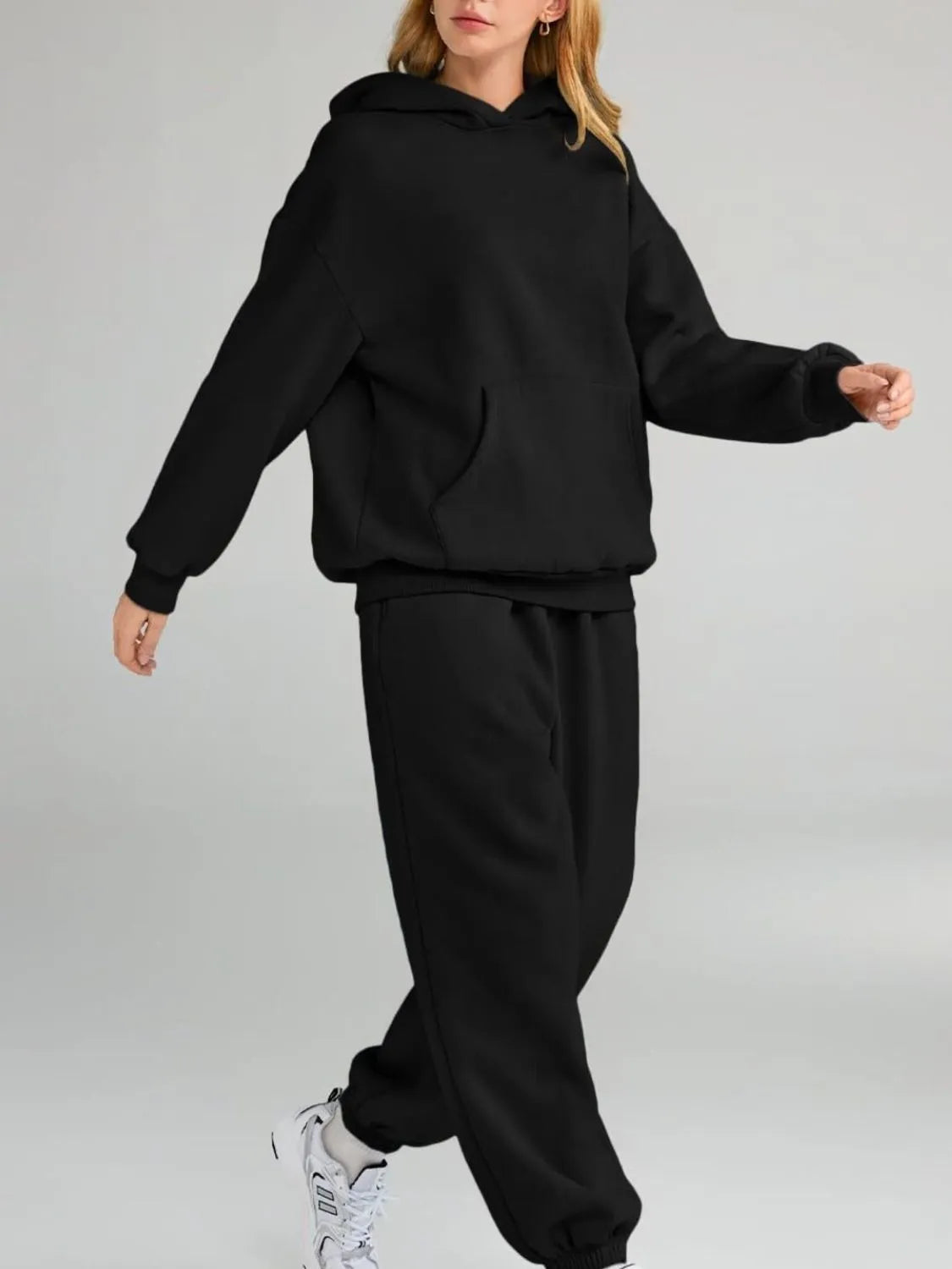 Full Size Kangaroo Pocket Hoodie and Joggers Set Plus Size Trendsi