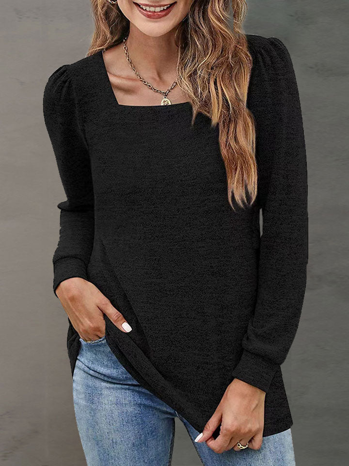 Women Heathered Square Neck Long Sleeve T-Shirt nicholesgifts