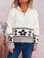 Flower Zip Collar Long Sleeve Sweater nicholesgifts