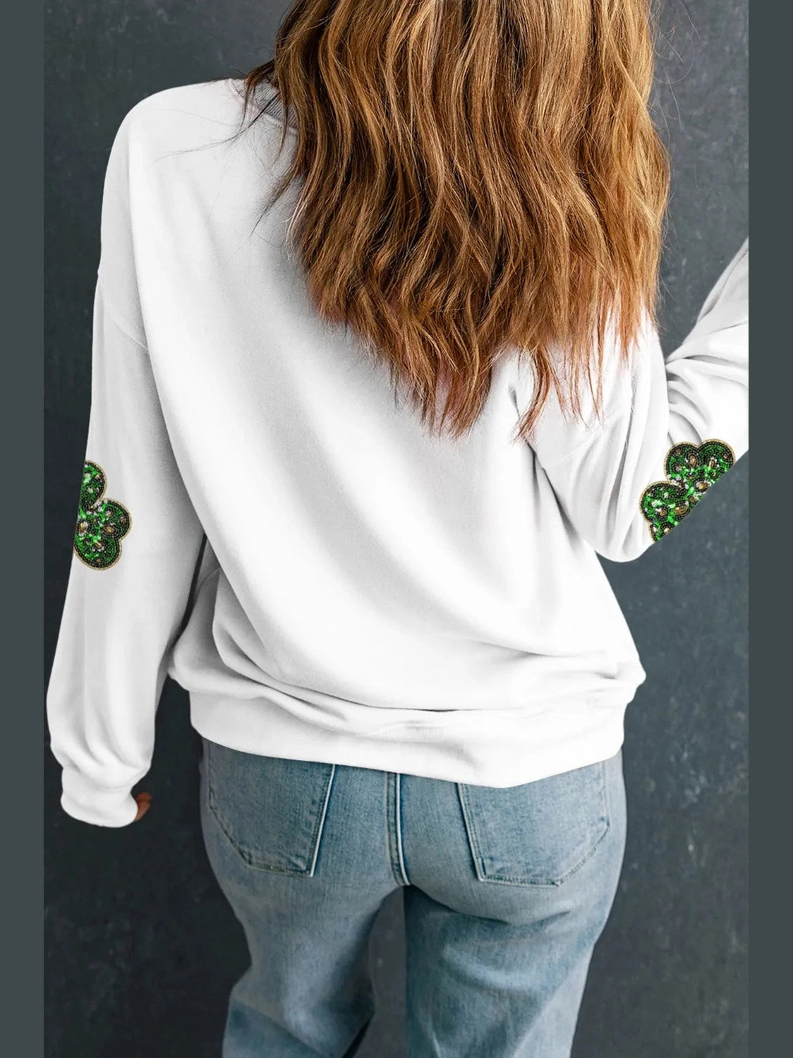 Sequin Lucky Clover Long Sleeve Sweatshirt Trendsi