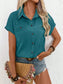 Pleated Detail Collared Neck Short Sleeve Shirt nicholesgifts