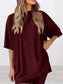 Full Size Oversized Slit Round Neck Top and Shorts Lounge Set Plus Size nicholesgifts