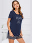Graphic Round Neck Top and Striped Shorts Lounge Set nicholesgifts