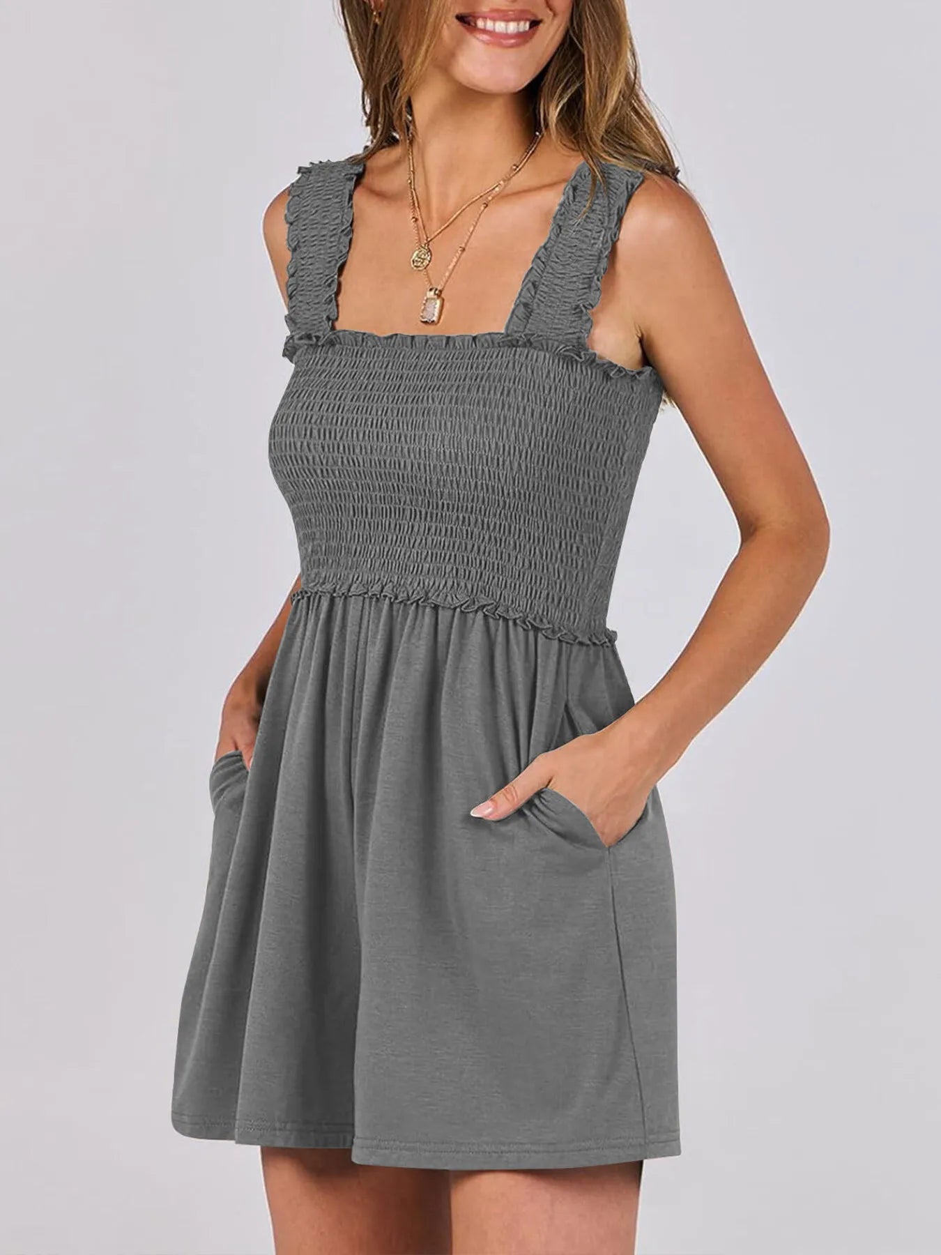 Smocked Square Neck Summer Romper nicholesgifts