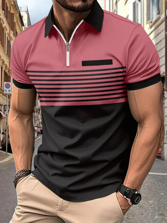 Men's Full Size Collared Neck Contrast Polo Short Sleeve Shirt