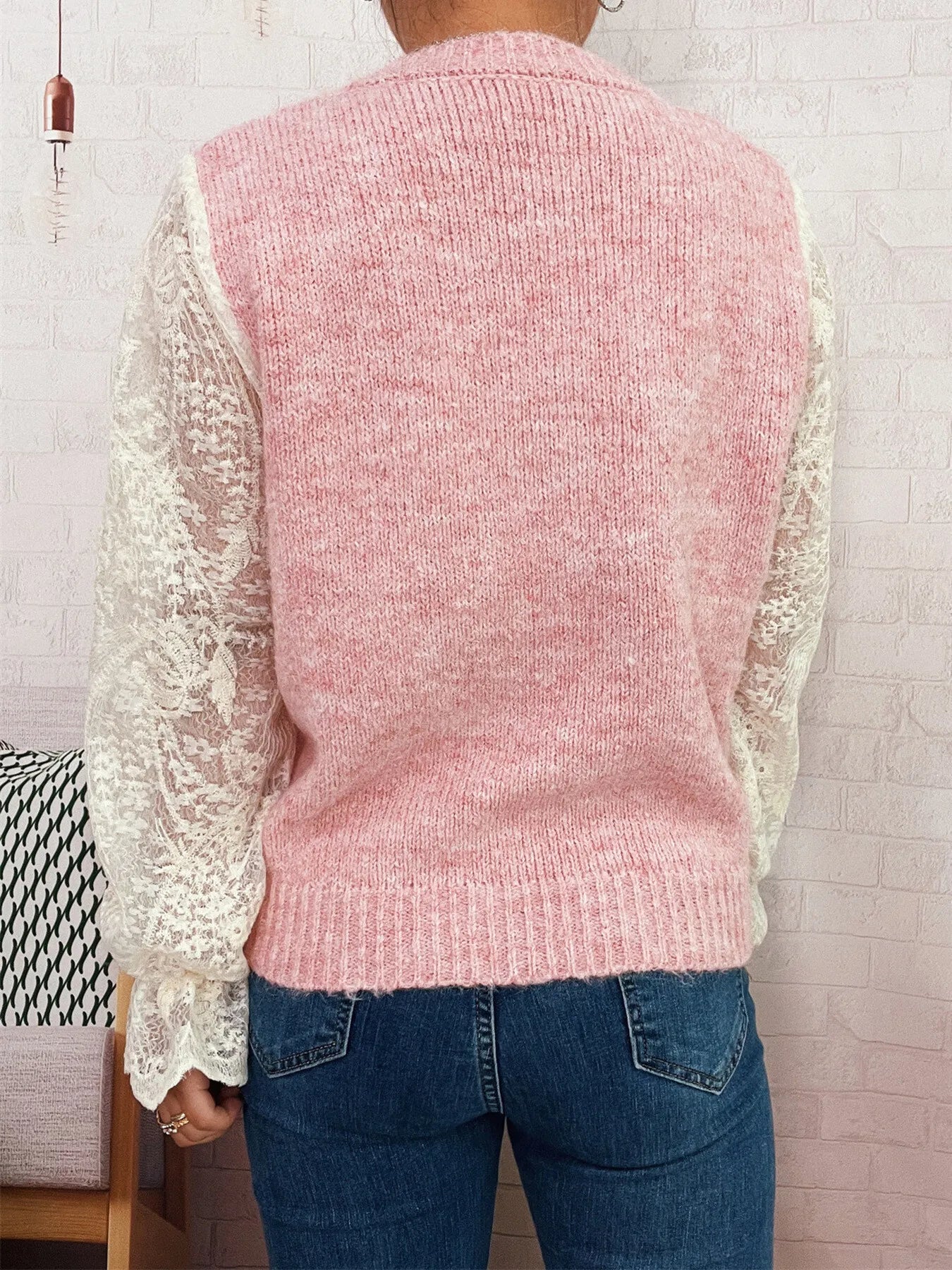 Lace Sleeve Button-Up Cardigan