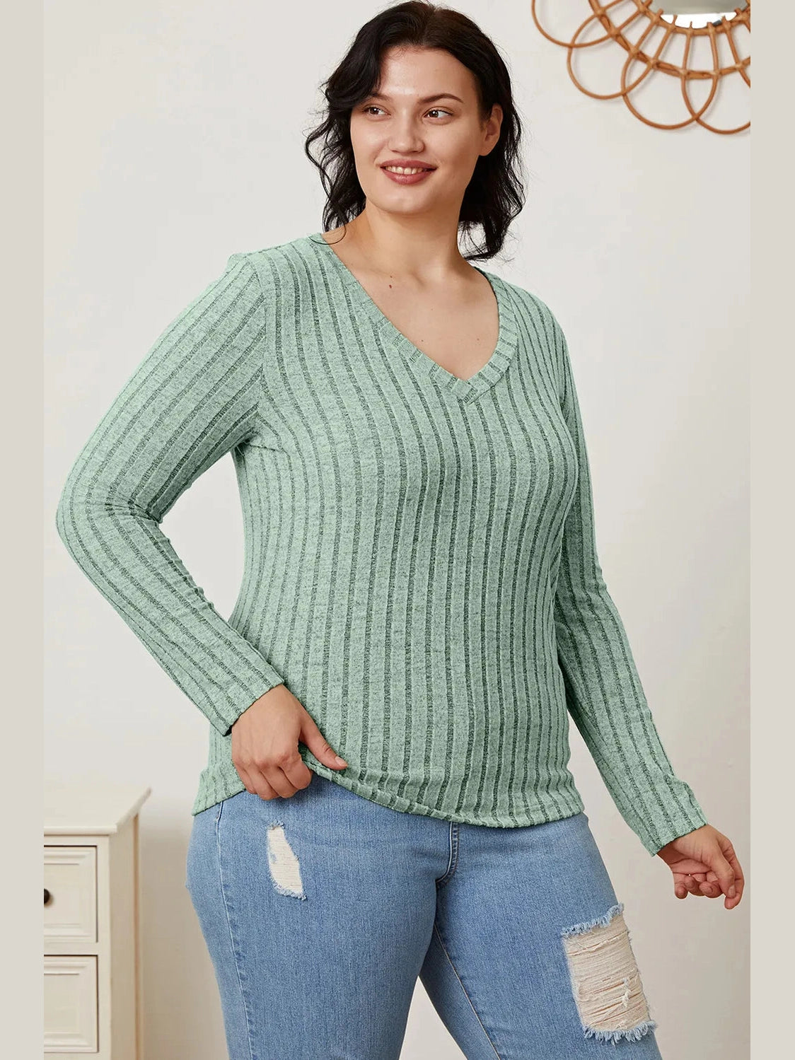 Basic Bae Full Size Ribbed V-Neck Long Sleeve T-Shirt nicholesgifts