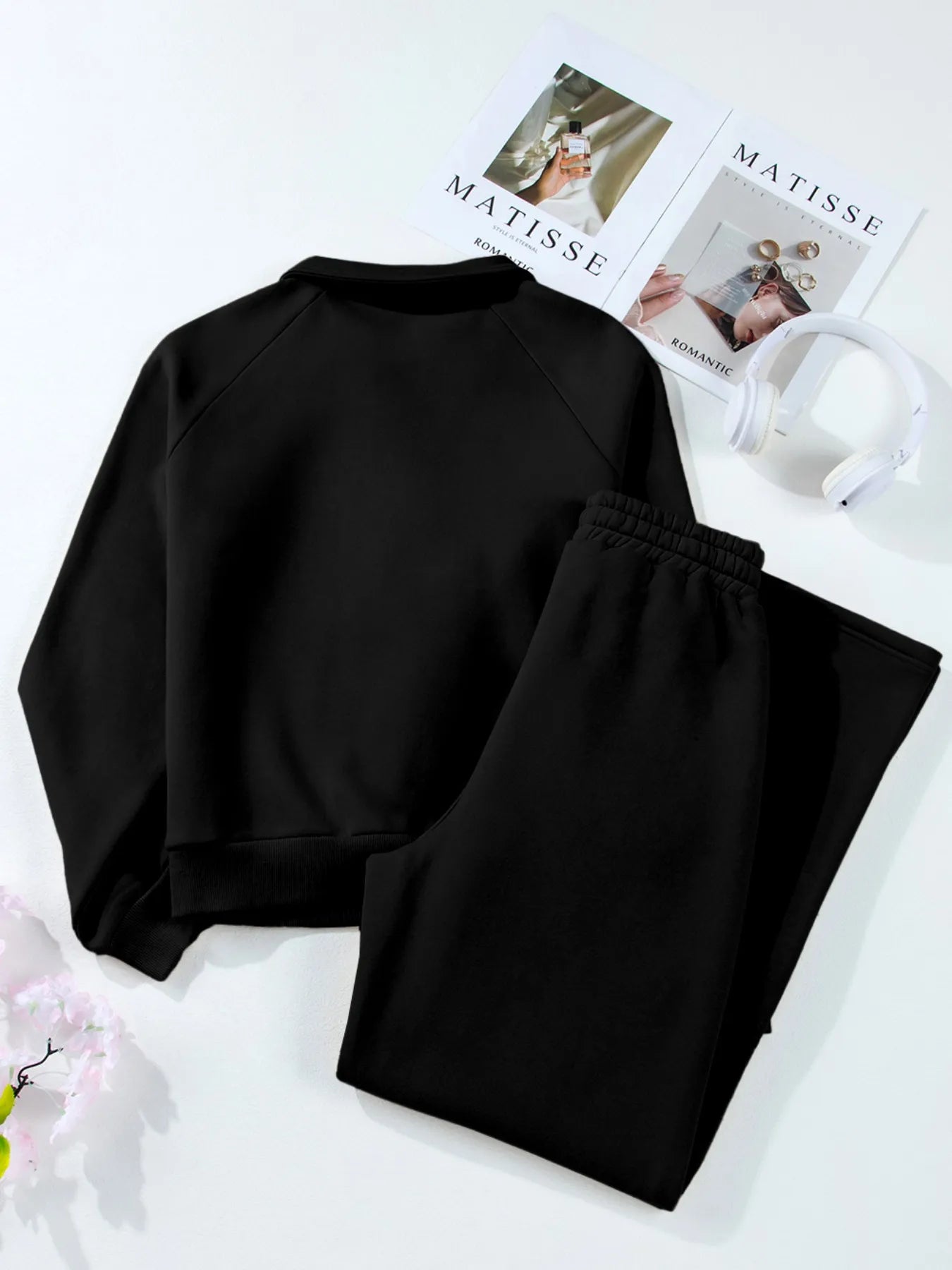 Collared Sweatshirt and High Waist Pants Active Set nicholesgifts