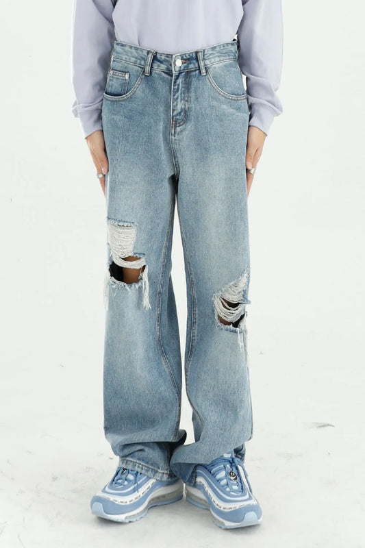 Distressed Wide Leg Jeans with Pockets Trendsi
