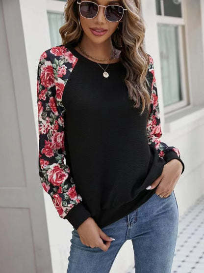 Floral Raglan Sleeve Round Neck Sweatshirt nicholesgifts