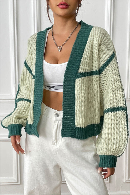 Women Contrast Open Front Long Sleeve Cardigan NicholesGifts