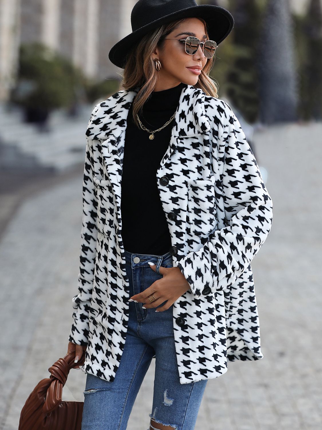 Houndstooth Button Down Jacket nicholesgifts