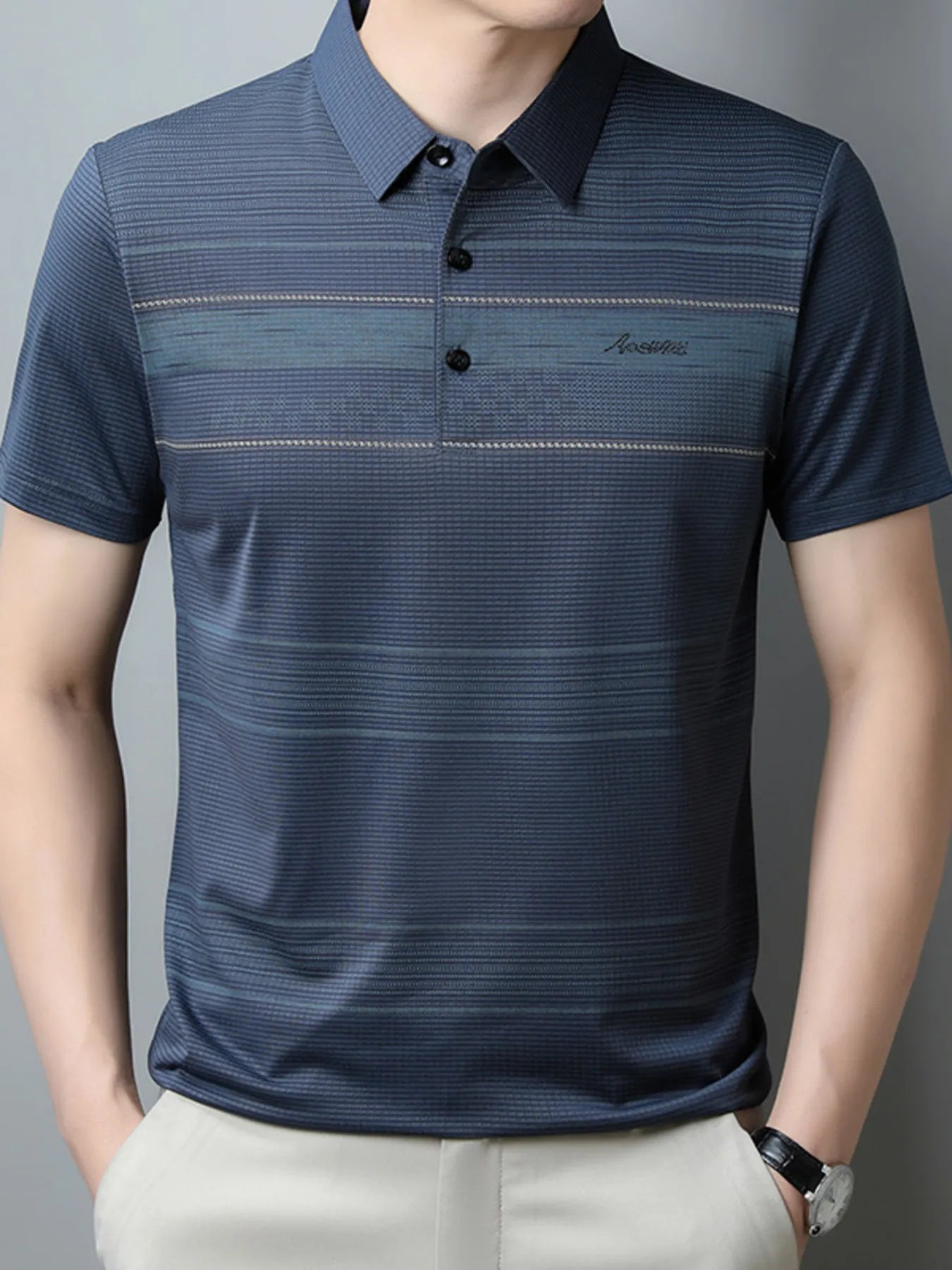 Men's Plus Size Striped Quick-Dry Short Sleeve Polo Shirt