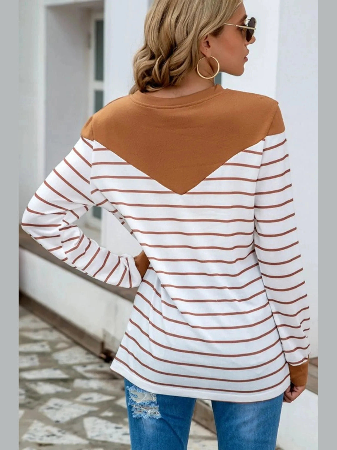 Striped Round Neck Long Sleeve T-Shirt NicholesGifts