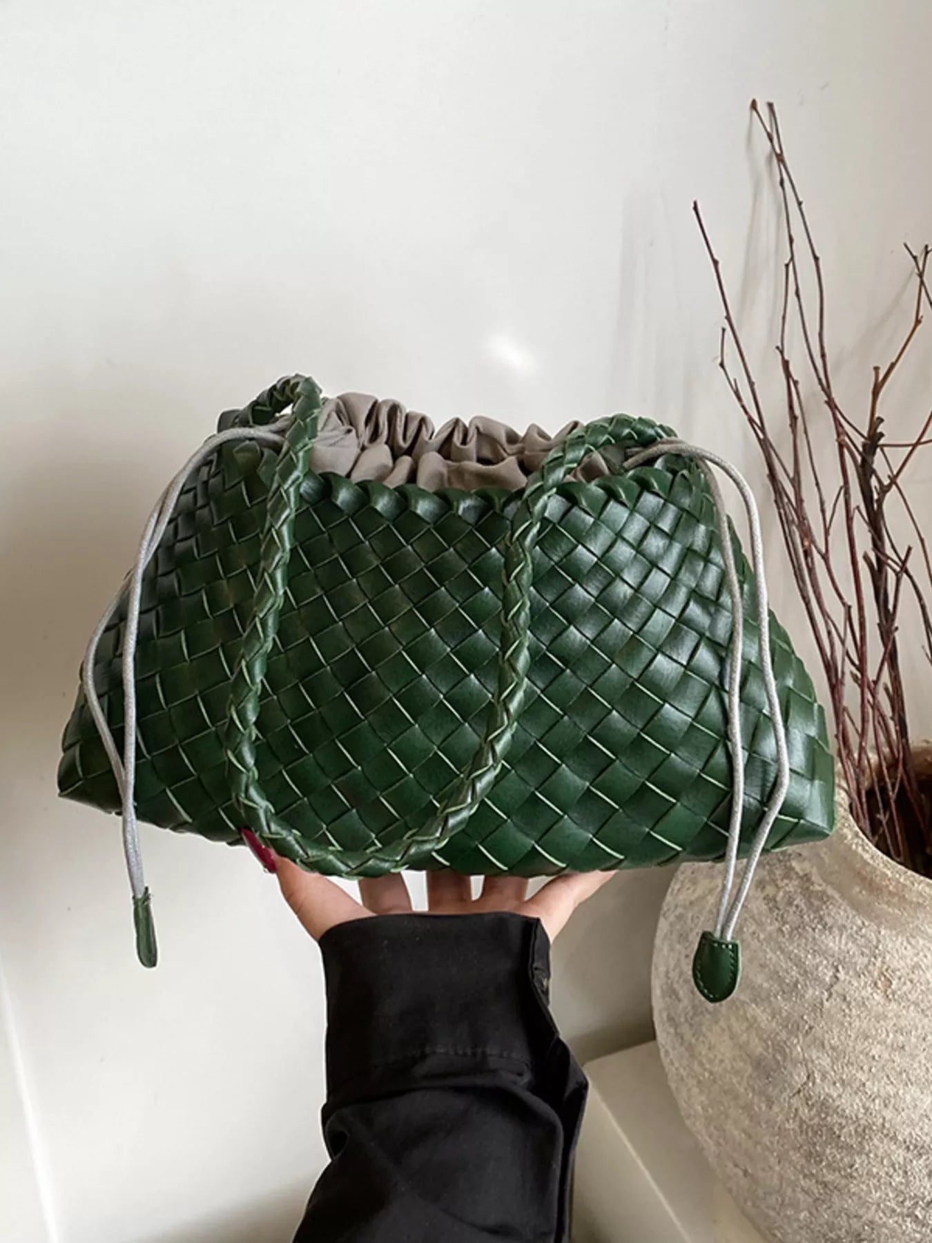 Drawstring Woven Shoulder Bag nicholesgifts