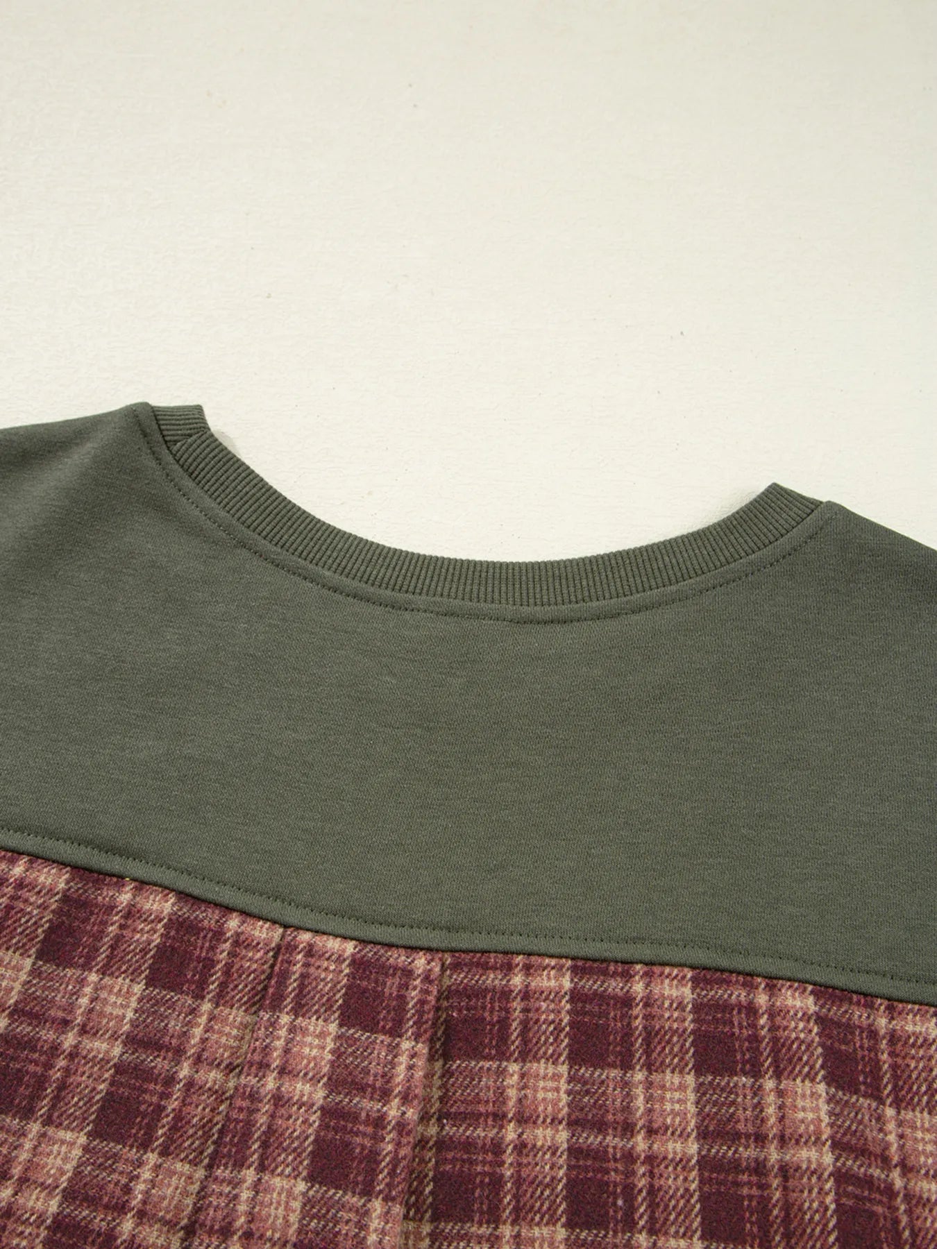 Plaid Patchwork Drop Shoulder Sweatshirt Trendsi