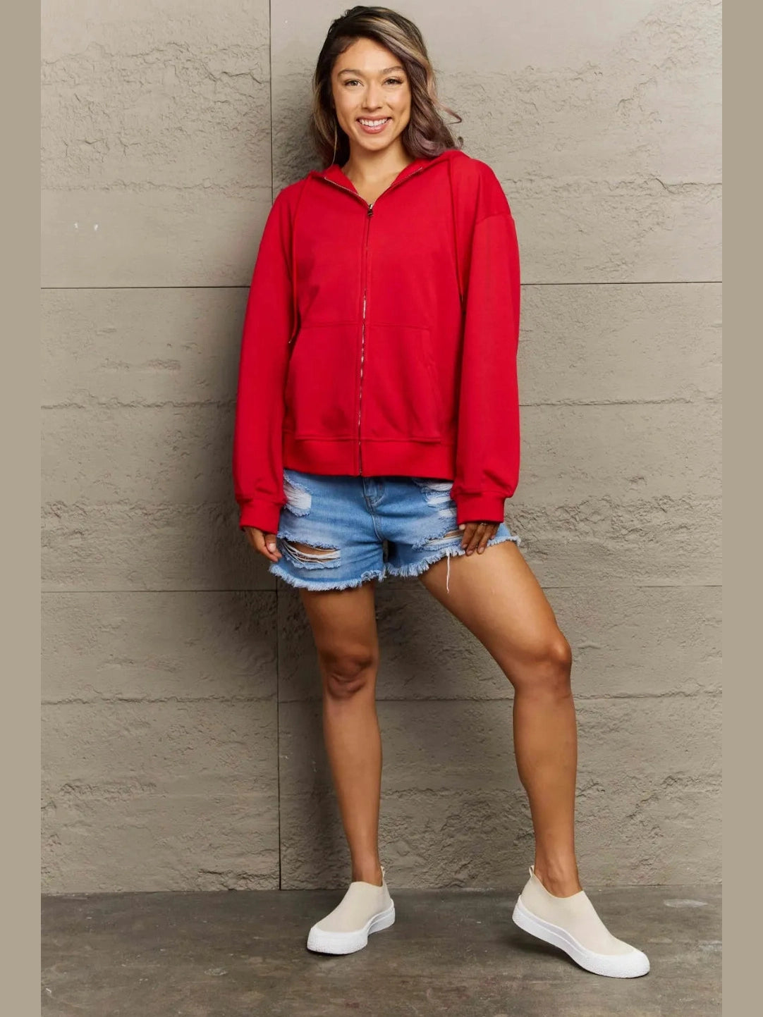 Full Size Zip Up Long Sleeve Hooded Jacket