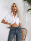 Button Down Collared Neck Short Sleeve Satin Shirt nicholesgifts