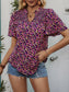 Women Printed Notched Flutter Sleeve Blouse nicholesgifts