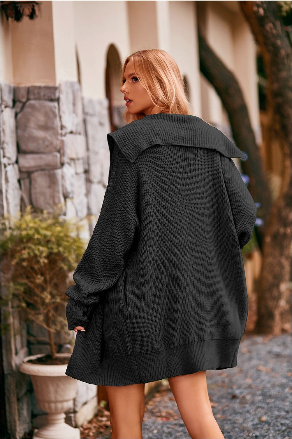 Collared Neck Button-Up Cardigan with Pockets nicholesgifts