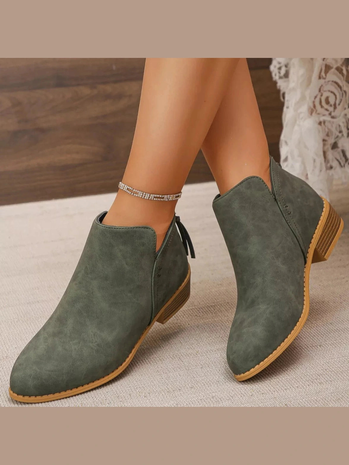 Women Point Toe Block Heels Boots nicholesgifts