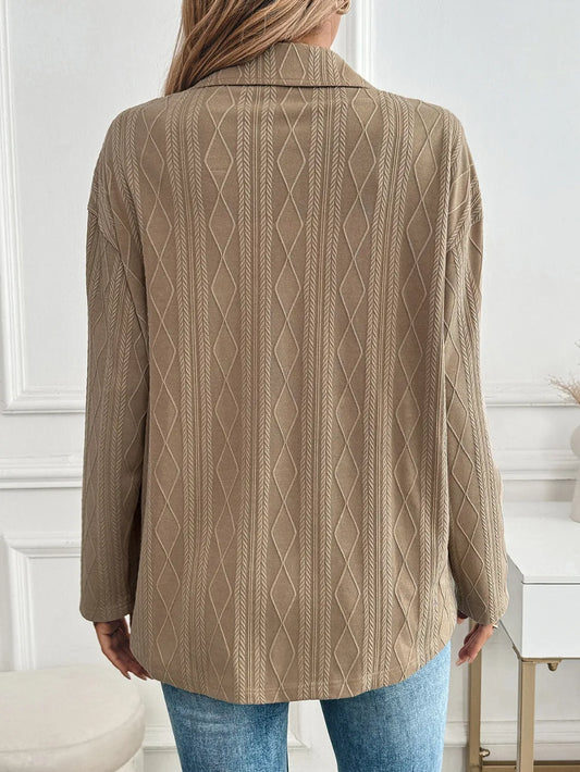 Textured Collared Neck Button Down Shacket nicholesgifts