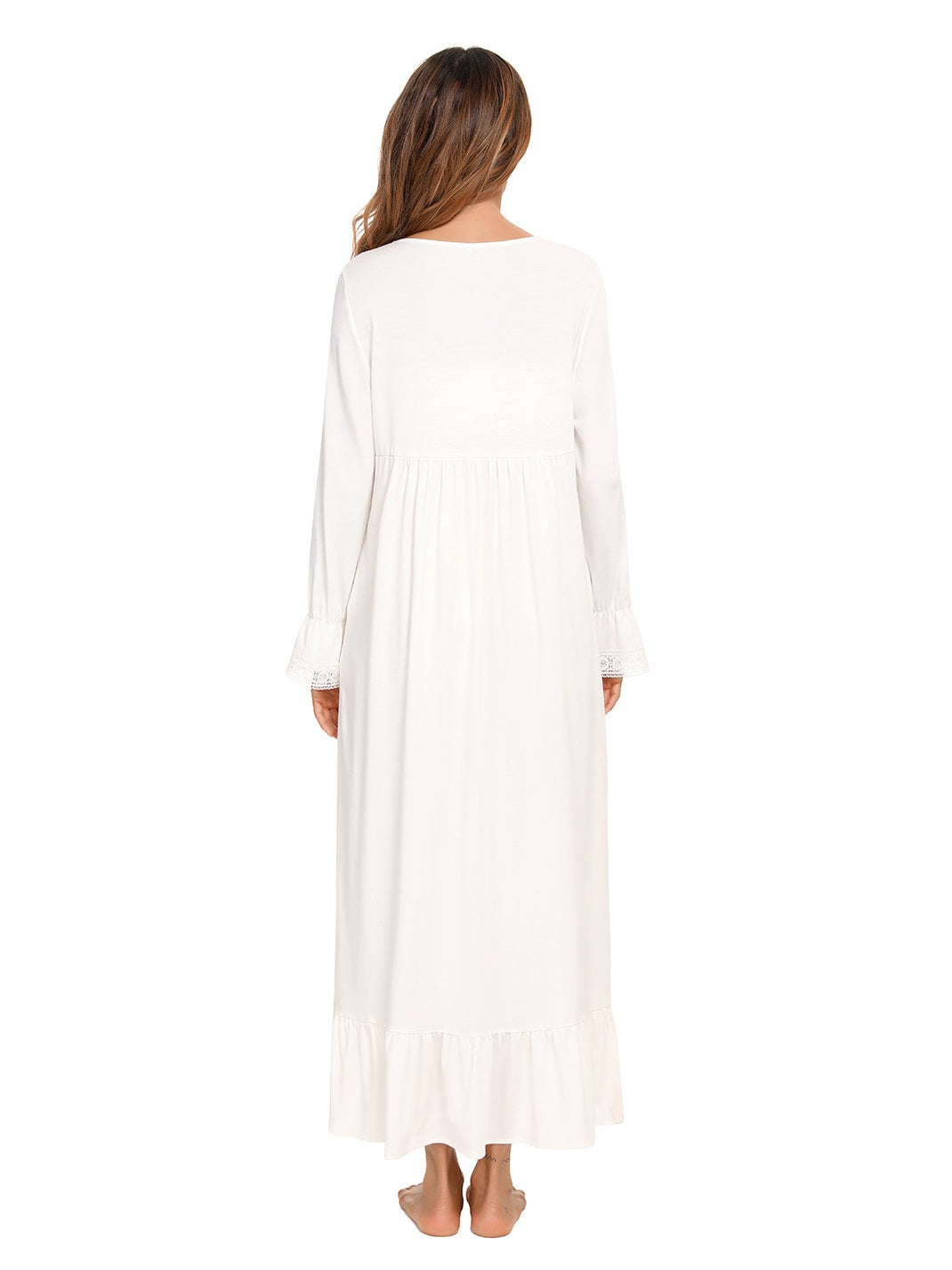 Lace Detail Square Neck Flounce Sleeve Night Dress nicholesgifts
