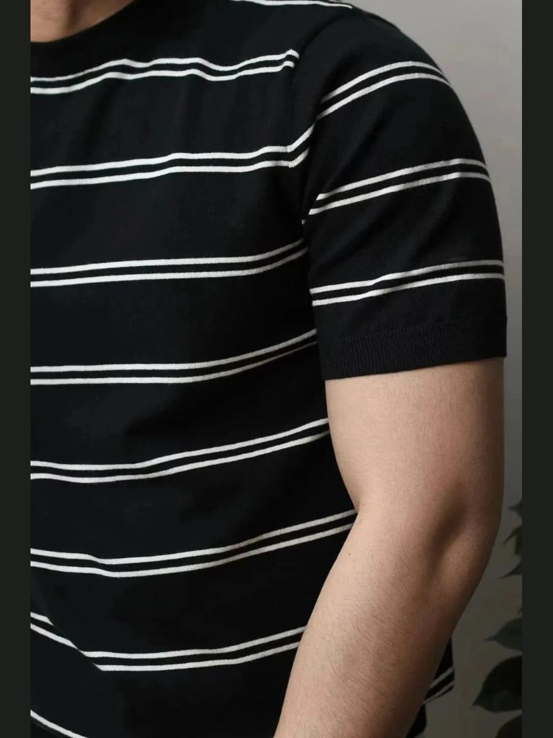 Men's Plus Size Round Neck Striped T-Shirt Trendsi