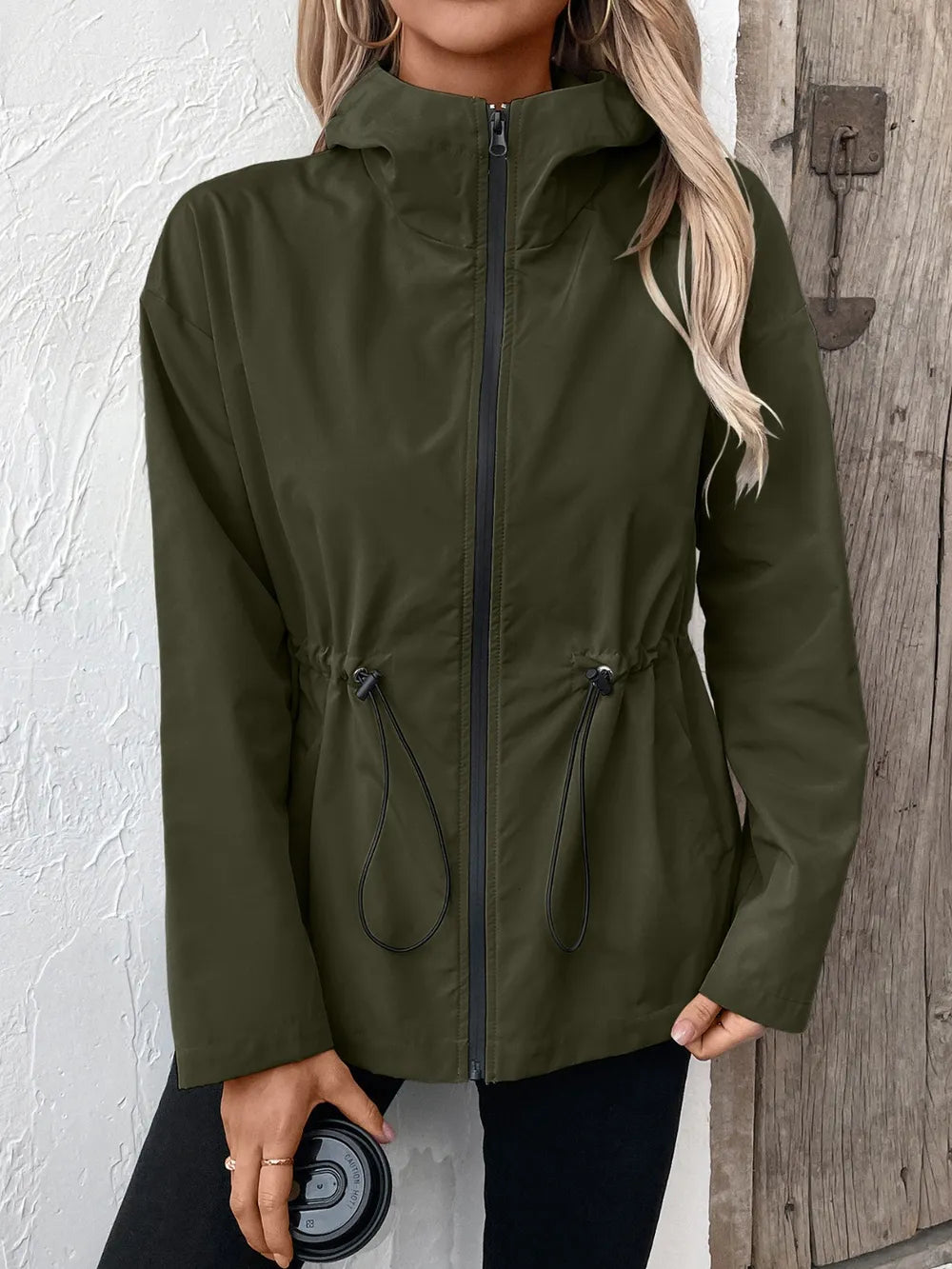 Ivy Lane Drawstring Zip Up Hooded Jacket nicholesgifts