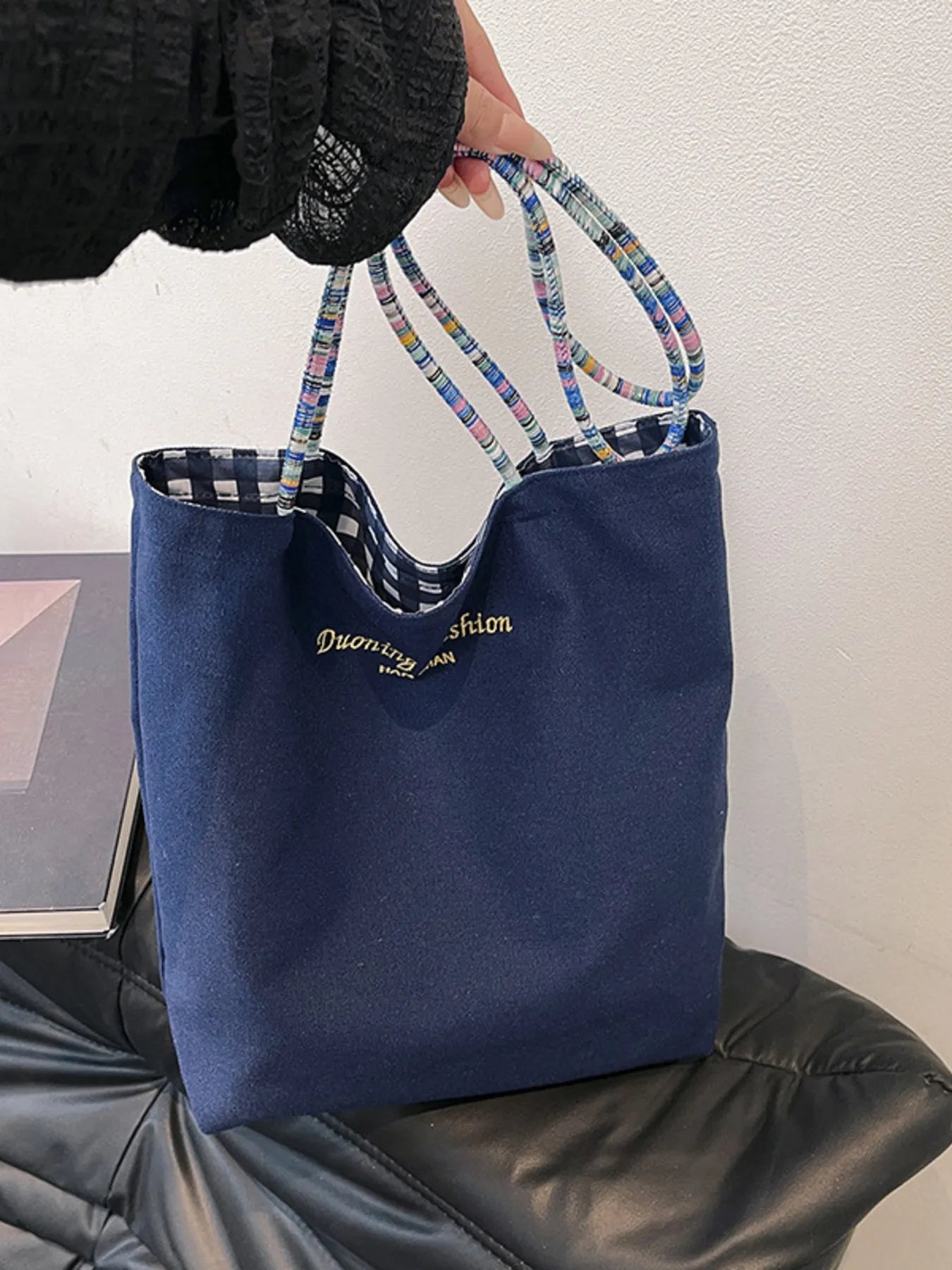 Gingham Pattern Tote Bag Trendsi