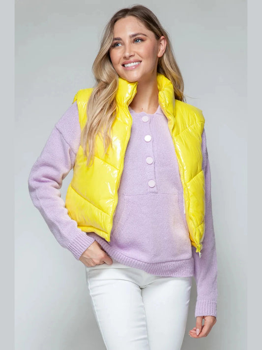Snobbish Zip Up Turtleneck Shiny Quilted Vest nicholesgifts