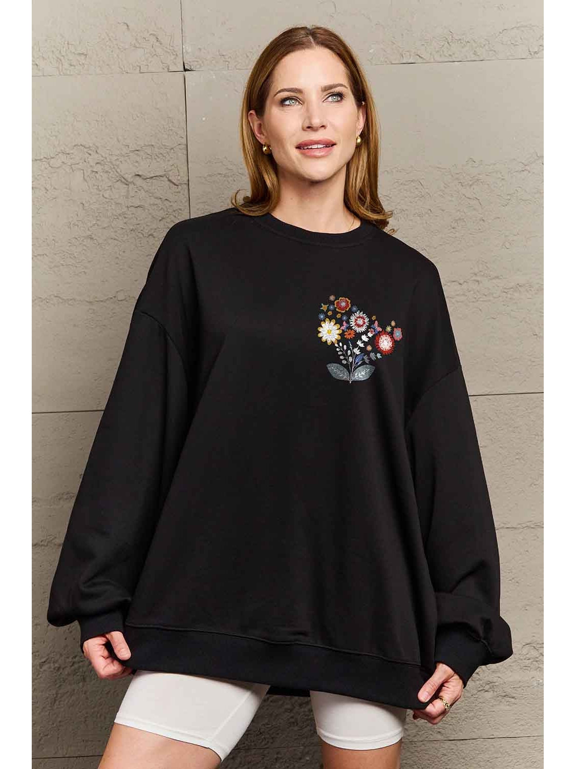 Simply Love Full Size Flower Graphic Sweatshirt nicholesgifts