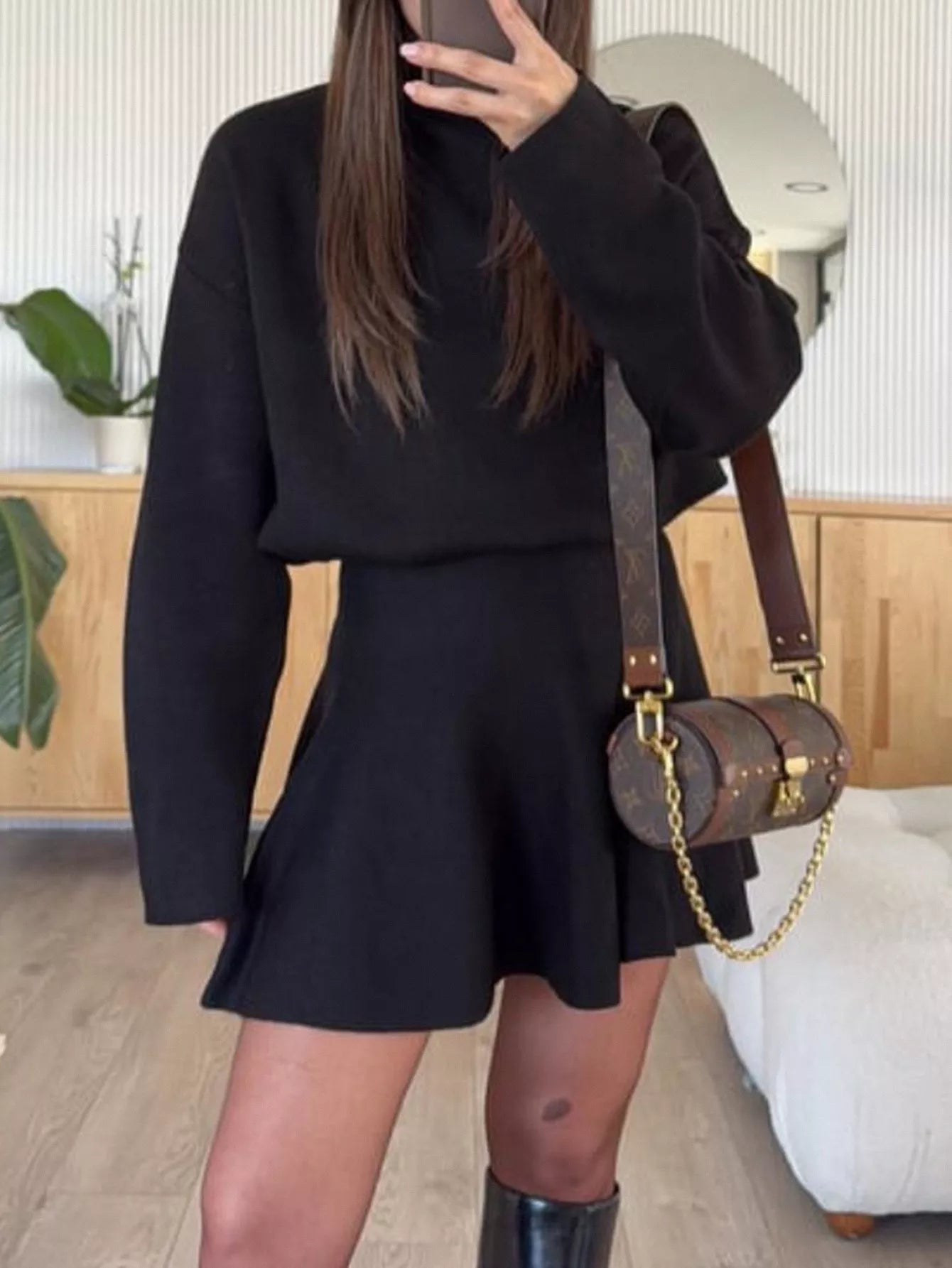Turtleneck Dropped Shoulder Sweater and Skirt Set nicholesgifts