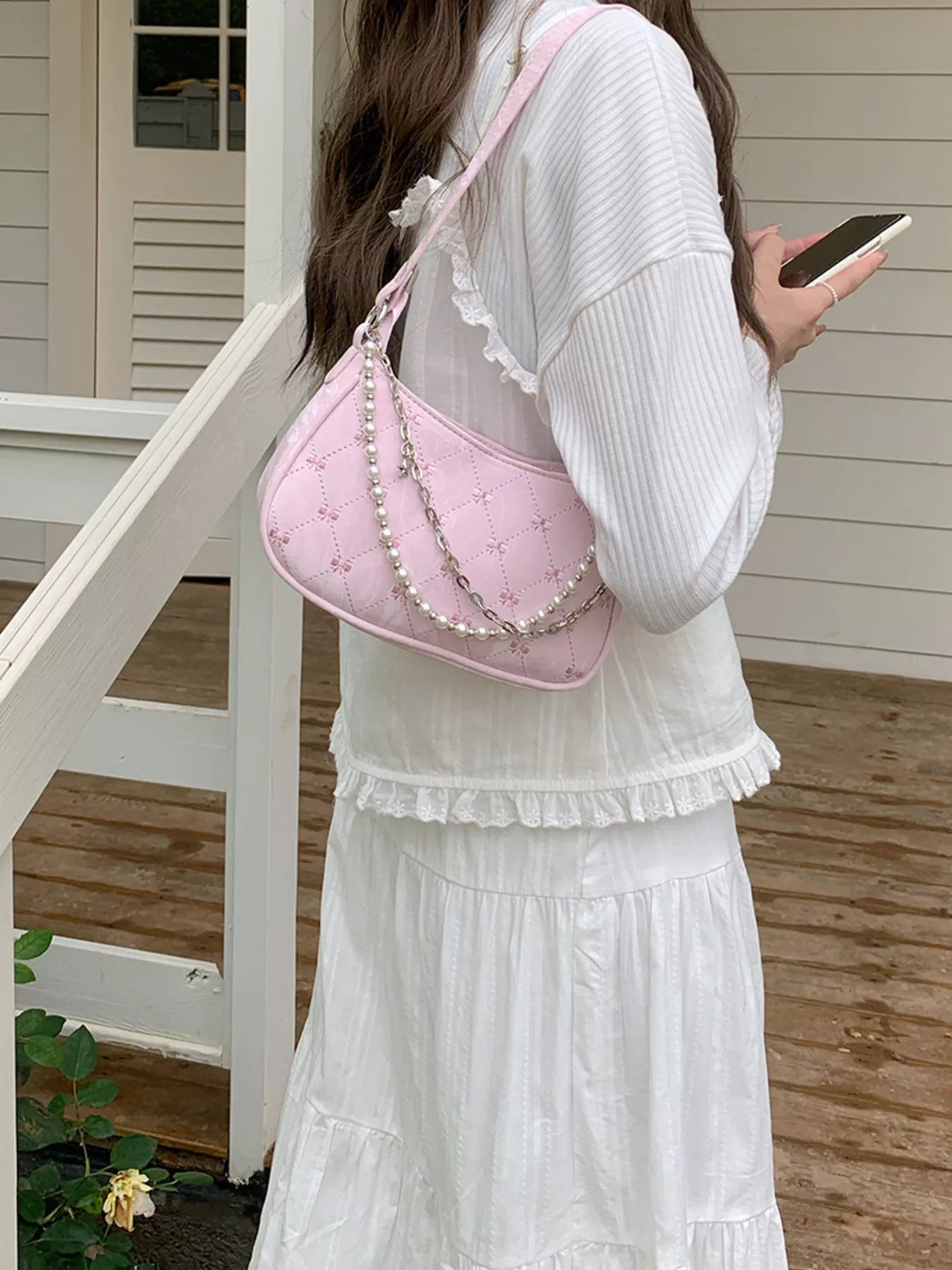 Pearl Chain Shoulder Bag nicholesgifts