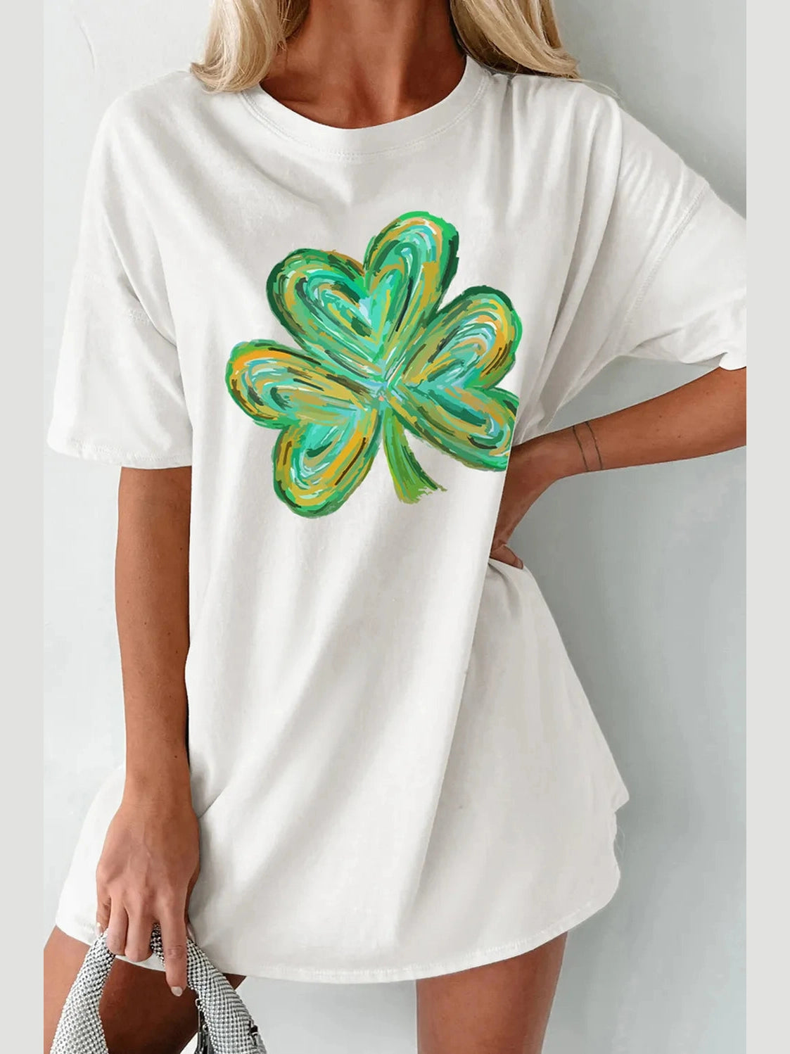 Lucky Clover Round Neck Short Sleeve T-Shirt nicholesgifts